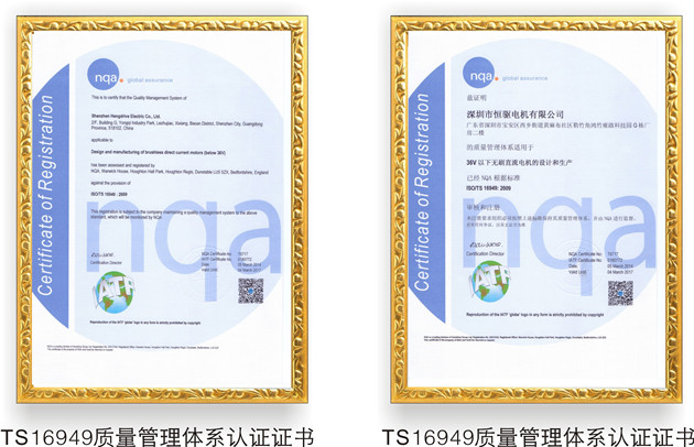 金年会官方网站入口电机TS16949证书
